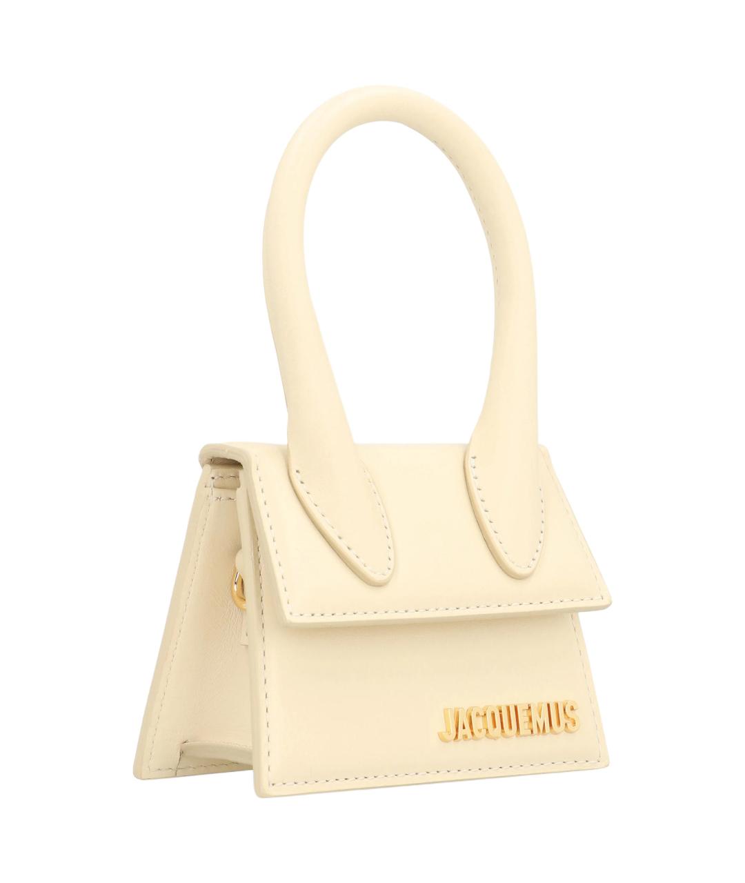 JACQUEMUS Бежевая кожаная сумка с короткими ручками, фото 3