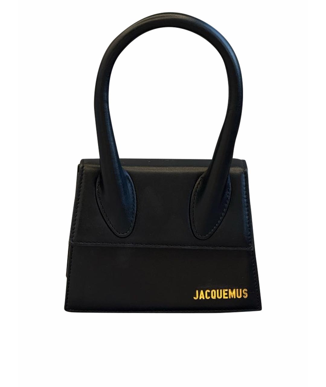 JACQUEMUS Черная кожаная сумка с короткими ручками, фото 1