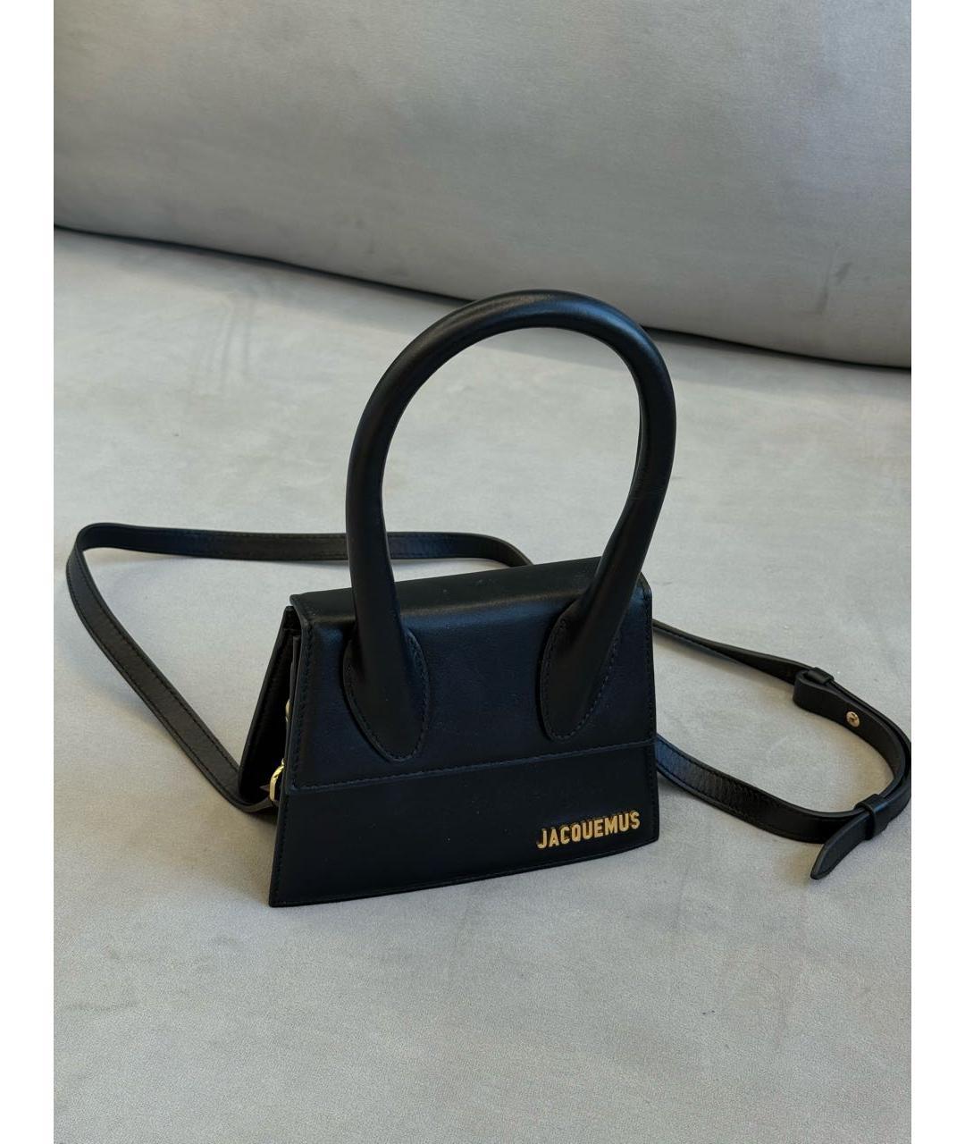 JACQUEMUS Черная кожаная сумка с короткими ручками, фото 6