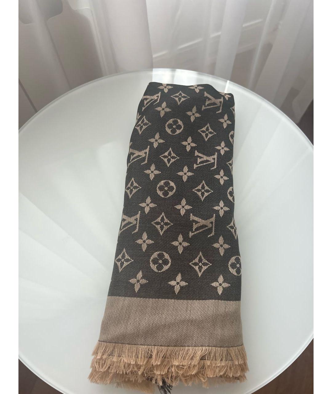 LOUIS VUITTON Коричневый шерстяной платок, фото 5