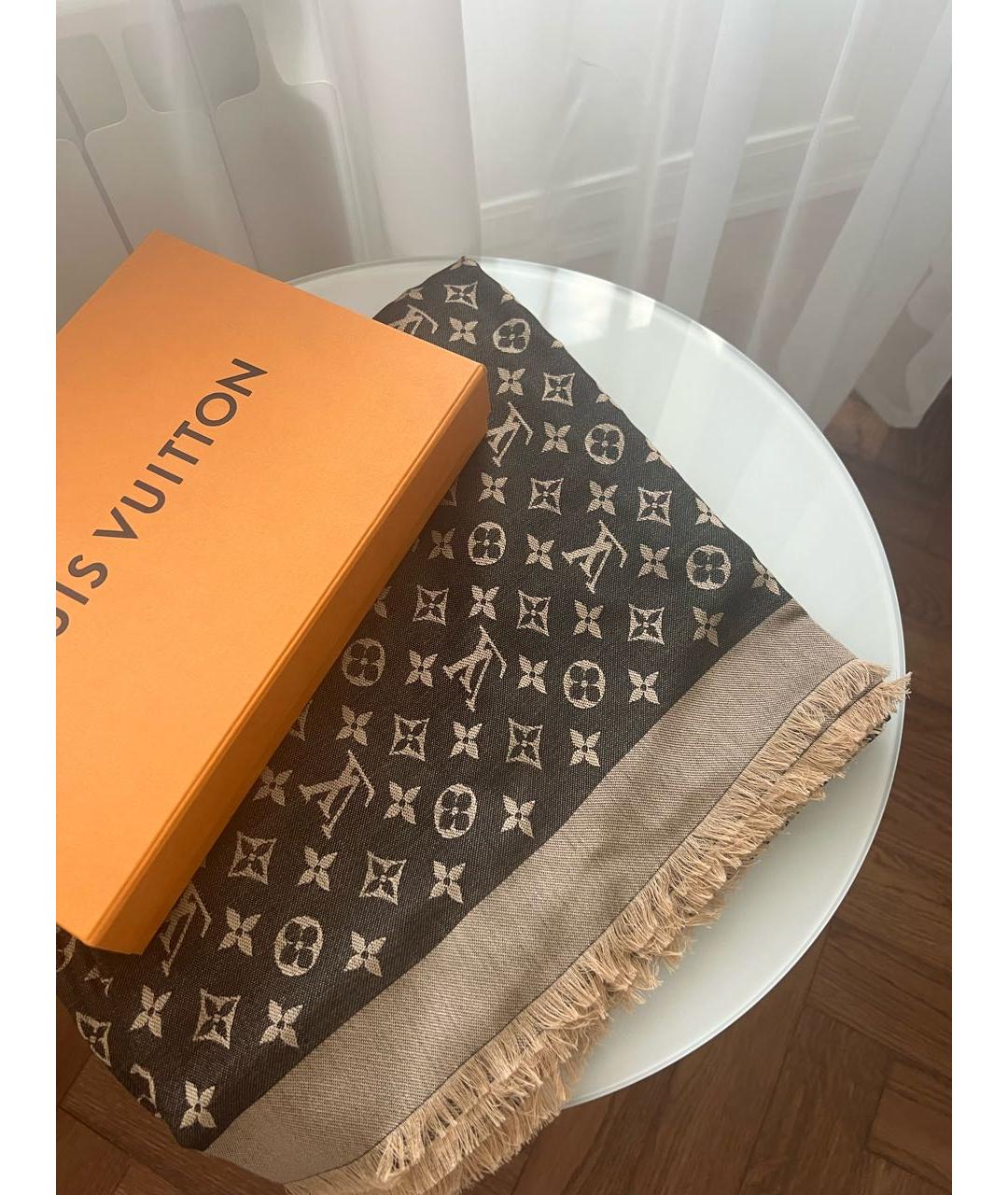 LOUIS VUITTON Коричневый шерстяной платок, фото 2