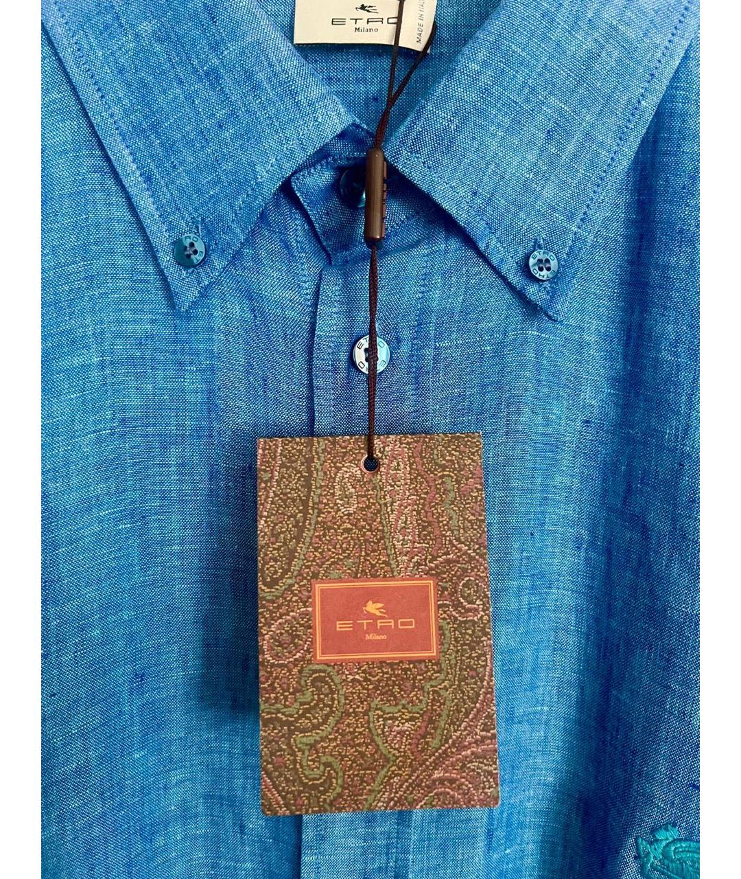 ETRO Синяя льняная классическая рубашка, фото 3