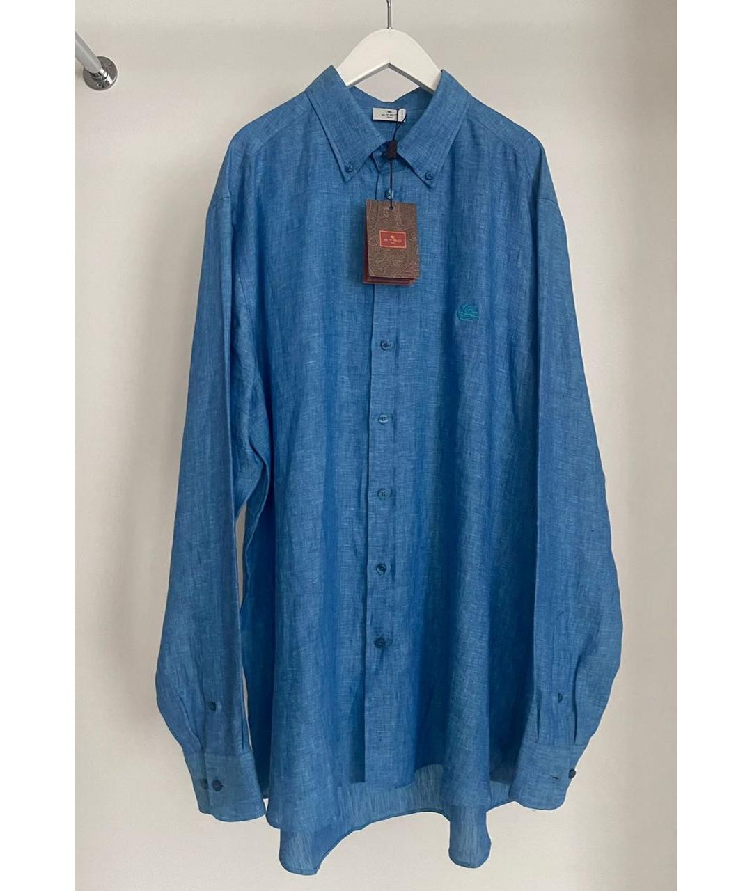 ETRO Синяя льняная классическая рубашка, фото 5