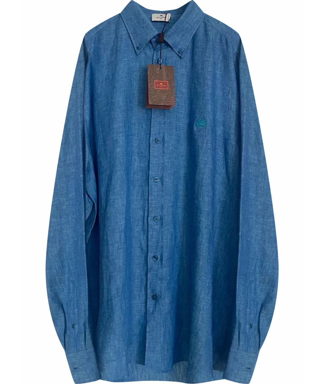 ETRO Синяя льняная классическая рубашка, фото 1