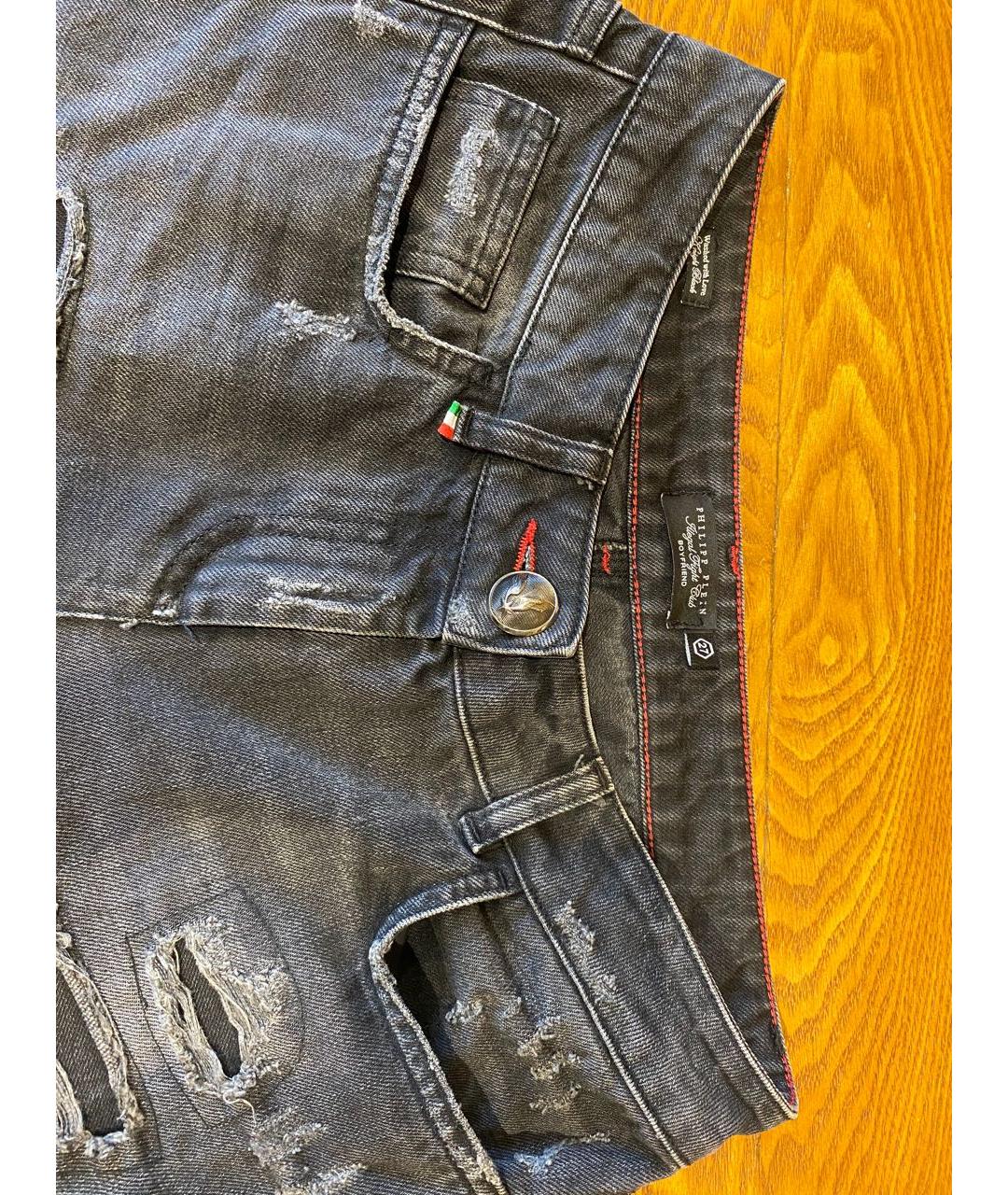 PHILIPP PLEIN Черные хлопковые прямые джинсы, фото 3