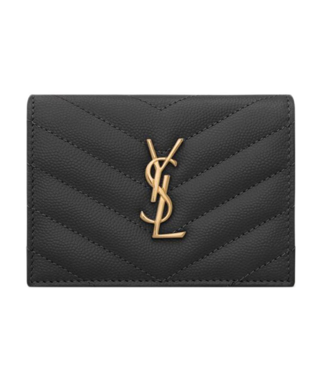 SAINT LAURENT Черный кожаный кардхолдер, фото 1