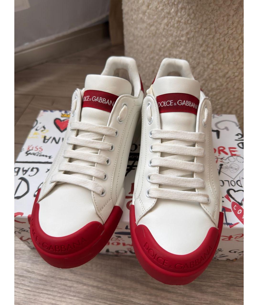 DOLCE&GABBANA Белые кожаные кеды, фото 2