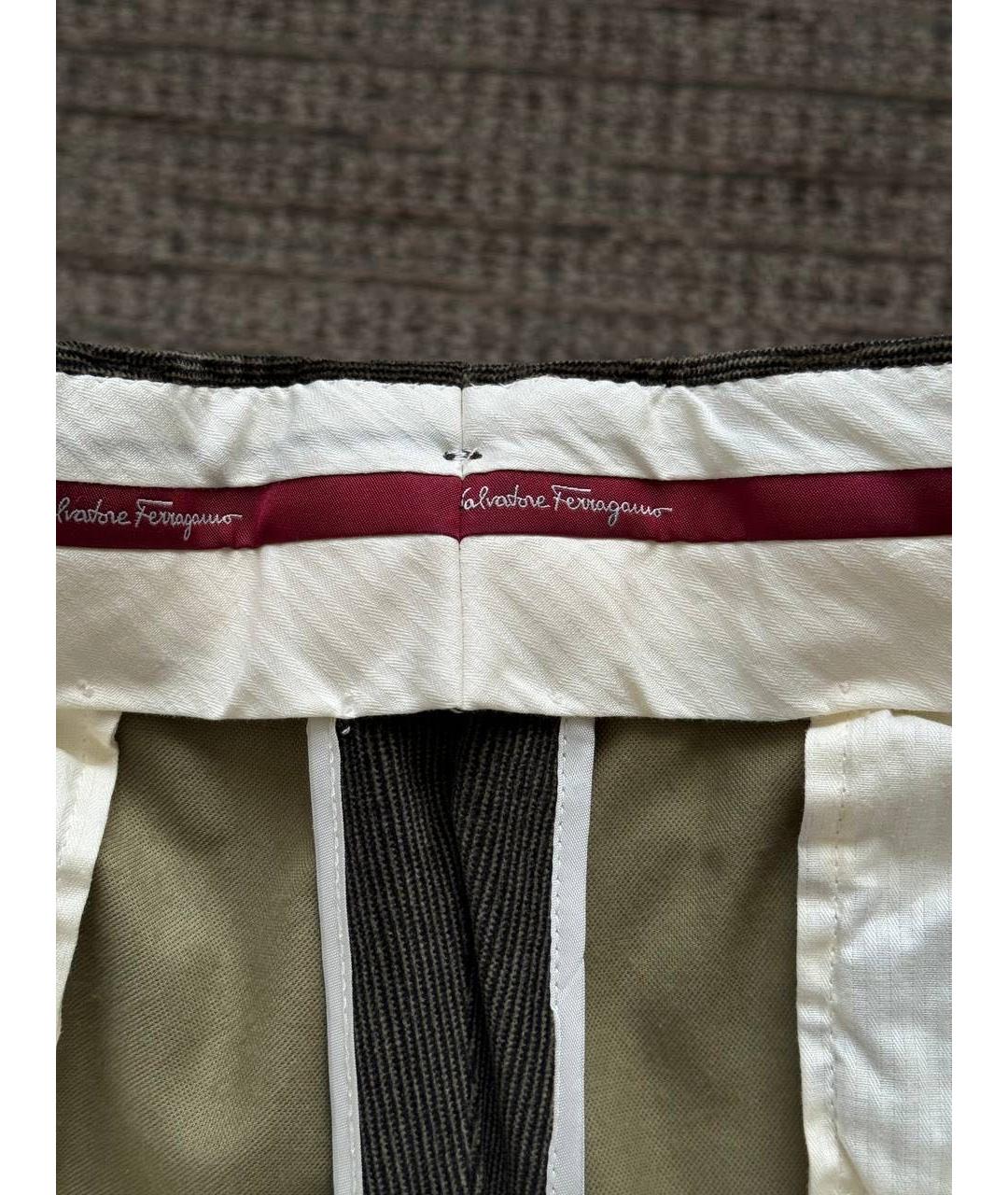 FERRAGAMO Зеленые хлопковые классические брюки, фото 3