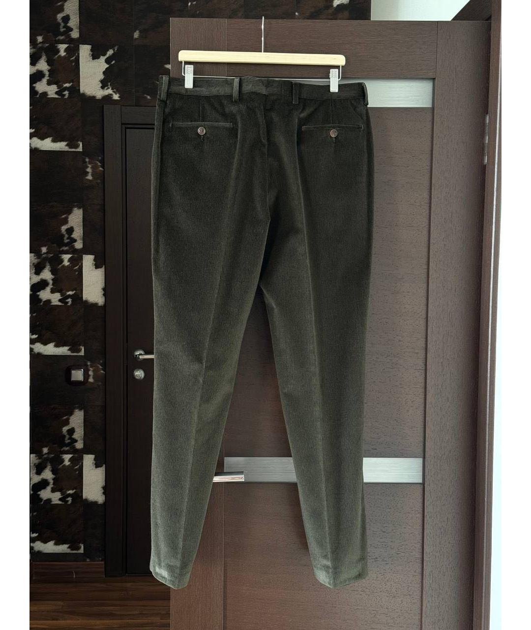 FERRAGAMO Зеленые хлопковые классические брюки, фото 2