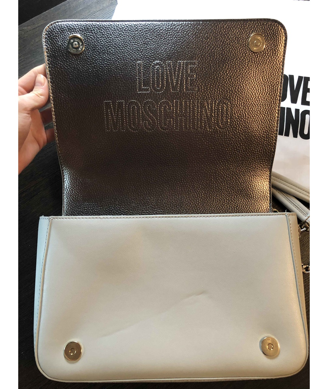 LOVE MOSCHINO Антрацитовая сумка тоут из искусственной кожи, фото 5