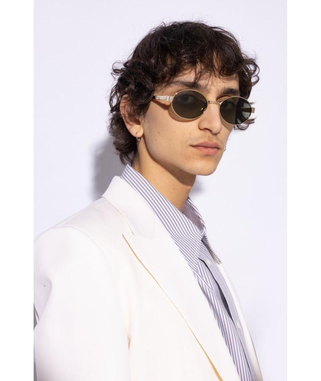 SAINT LAURENT Золотые металлические солнцезащитные очки, фото 6