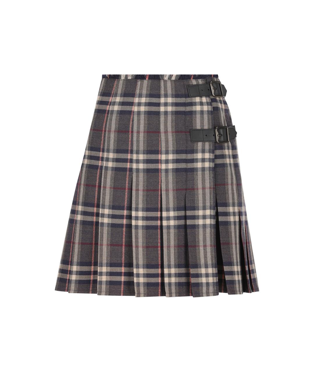 BURBERRY Серая шерстяная юбка миди, фото 1