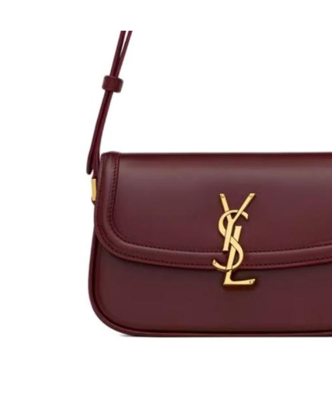 SAINT LAURENT Бордовая кожаная сумка с короткими ручками, фото 7