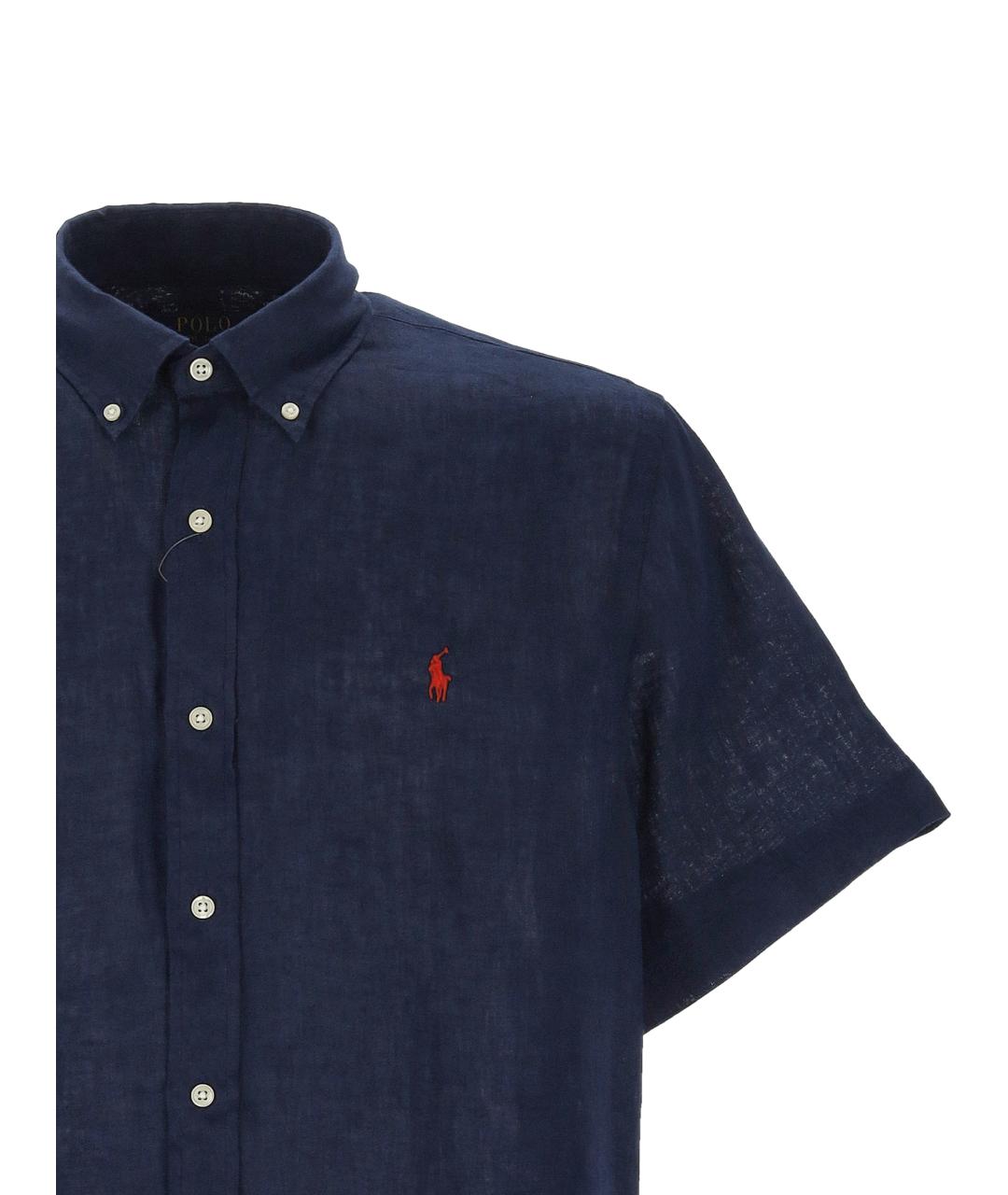 POLO RALPH LAUREN Темно-синяя льняная кэжуал рубашка, фото 2