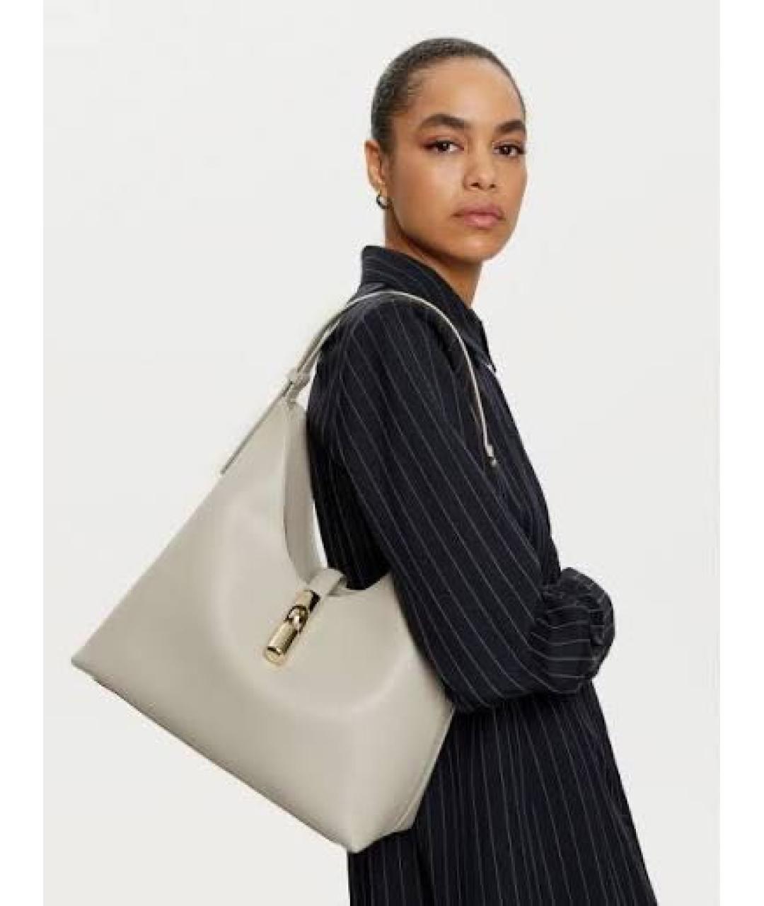 FURLA Бежевая кожаная сумка с короткими ручками, фото 4