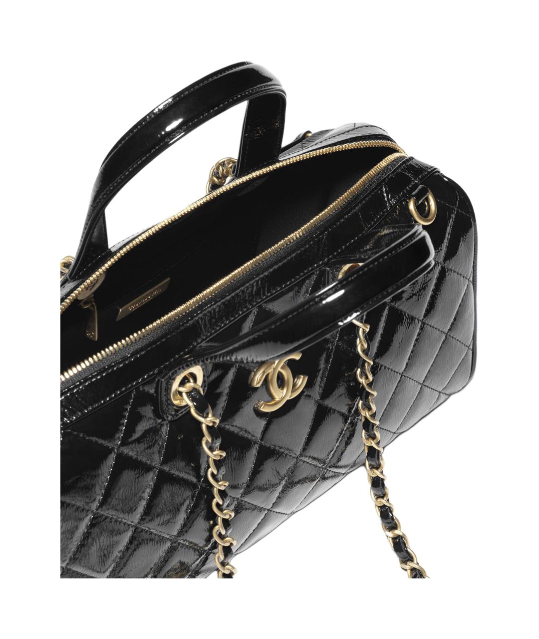 CHANEL Черная сумка через плечо из лакированной кожи, фото 4
