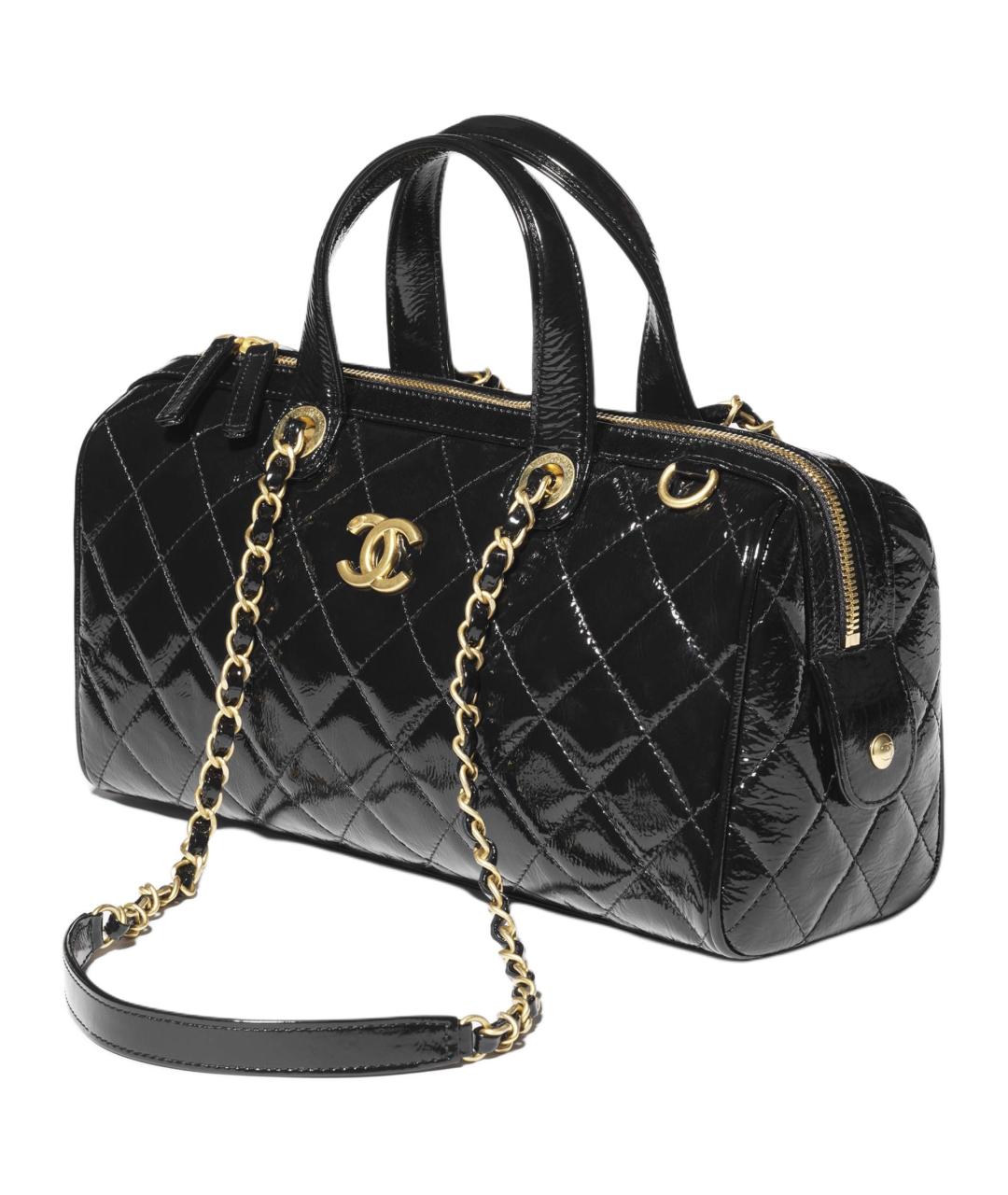 CHANEL Черная сумка через плечо из лакированной кожи, фото 2