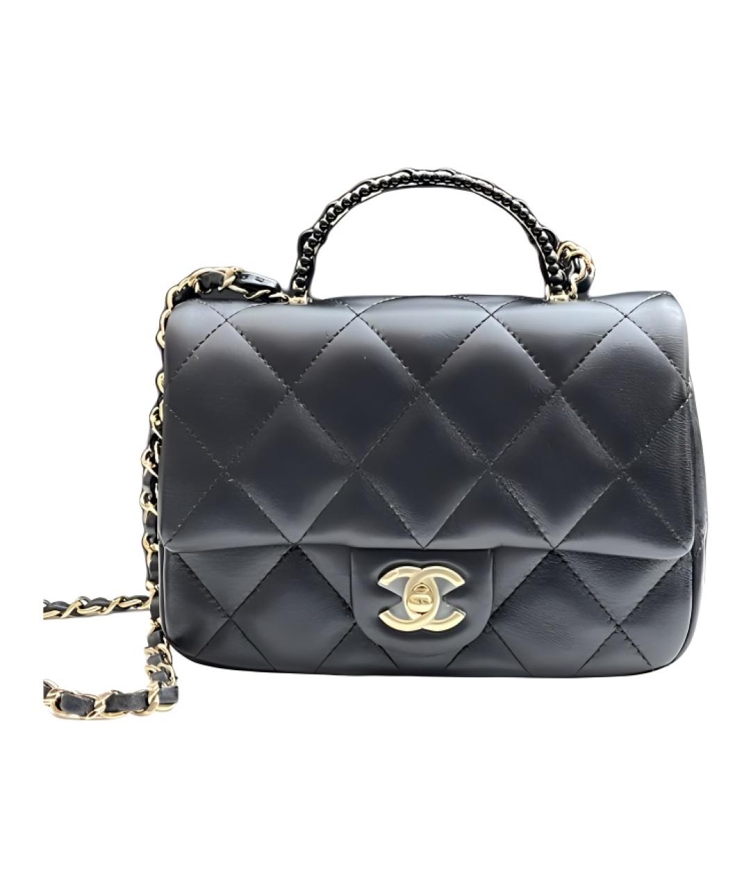 CHANEL Черная кожаная сумка с короткими ручками, фото 1