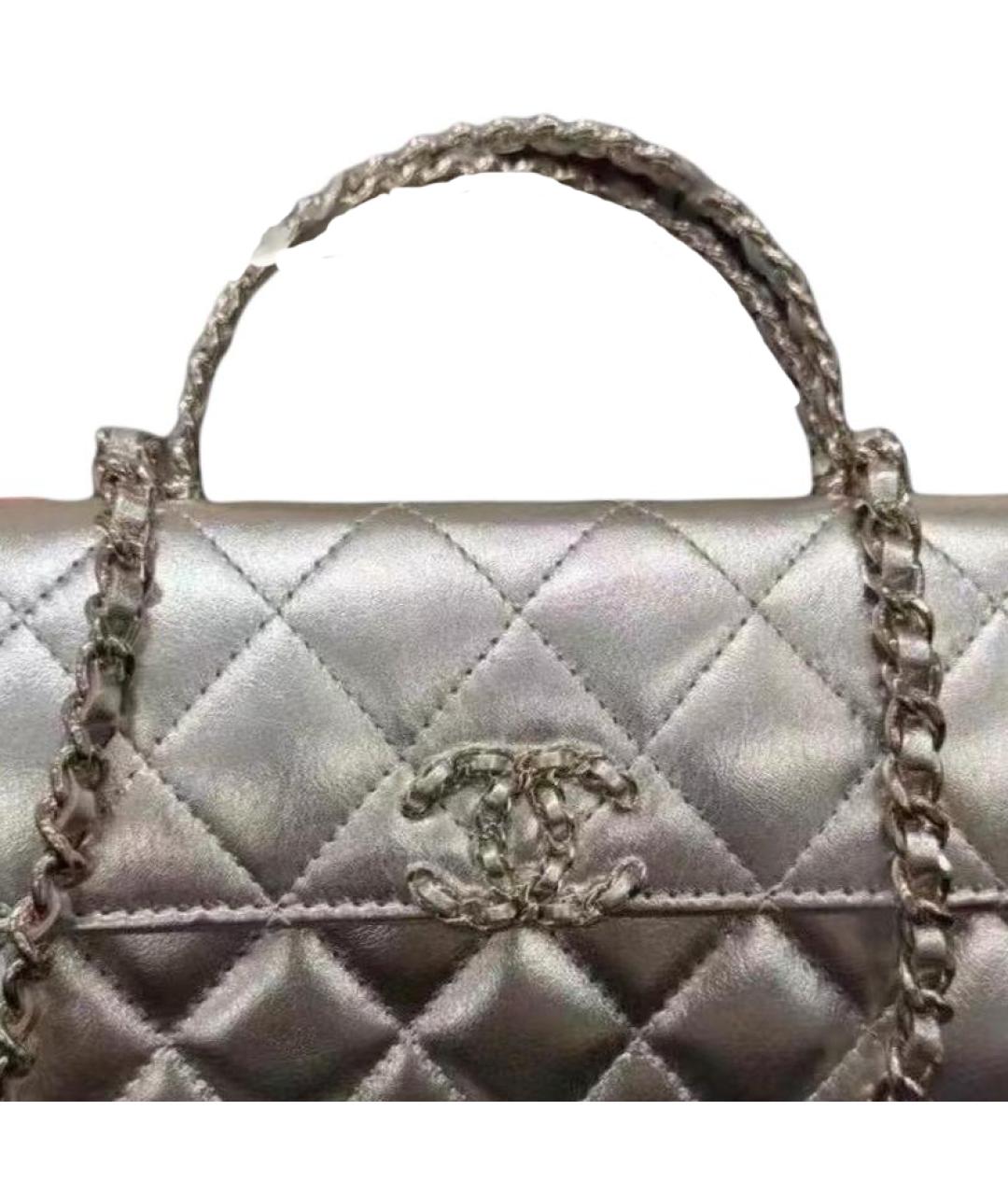 CHANEL Серебряная кожаная сумка через плечо, фото 3
