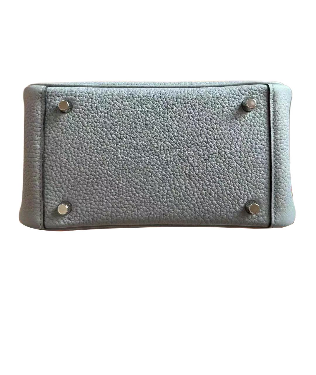 HERMES Голубая кожаная сумка с короткими ручками, фото 5