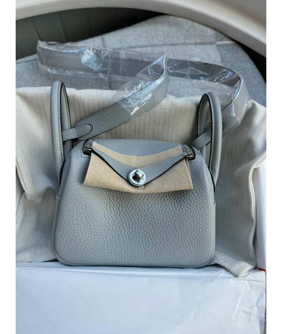 HERMES Голубая кожаная сумка с короткими ручками, фото 6