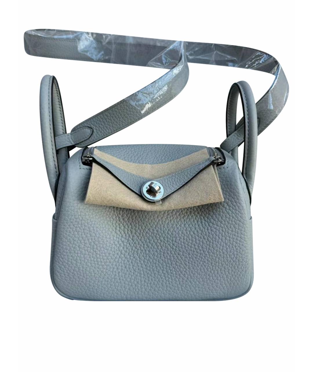 HERMES Голубая кожаная сумка с короткими ручками, фото 1