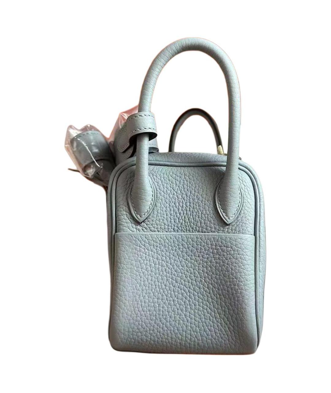 HERMES Голубая кожаная сумка с короткими ручками, фото 3