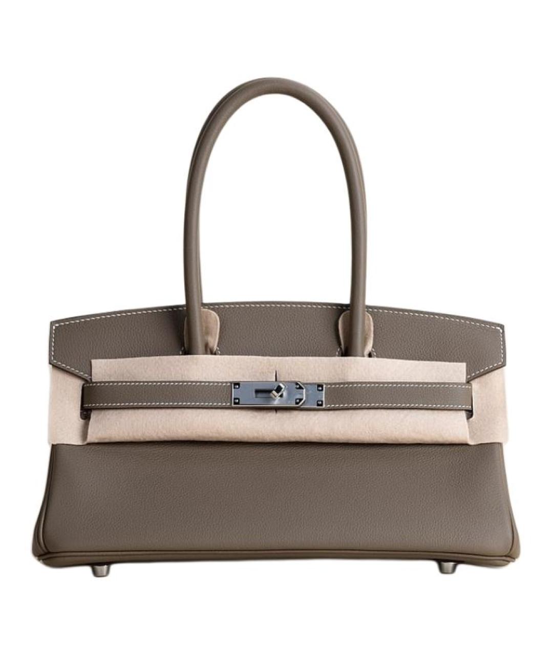 HERMES Серая кожаная сумка с короткими ручками, фото 1