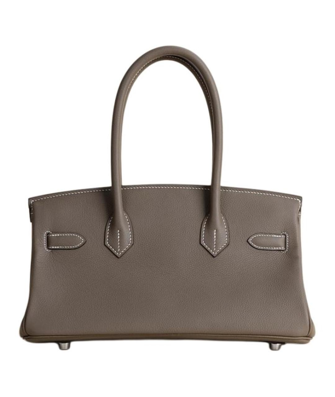 HERMES Серая кожаная сумка с короткими ручками, фото 5