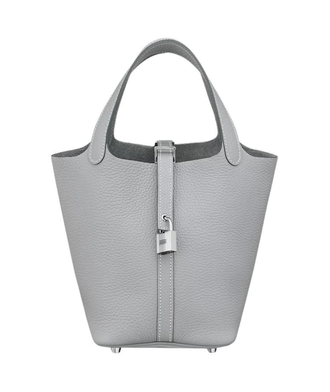 HERMES Серая кожаная сумка с короткими ручками, фото 1