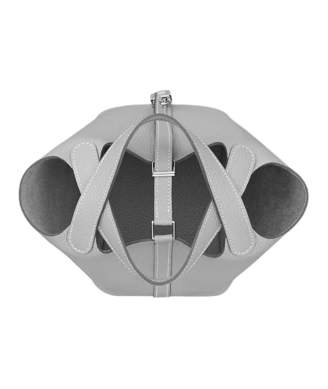 HERMES Серая кожаная сумка с короткими ручками, фото 3