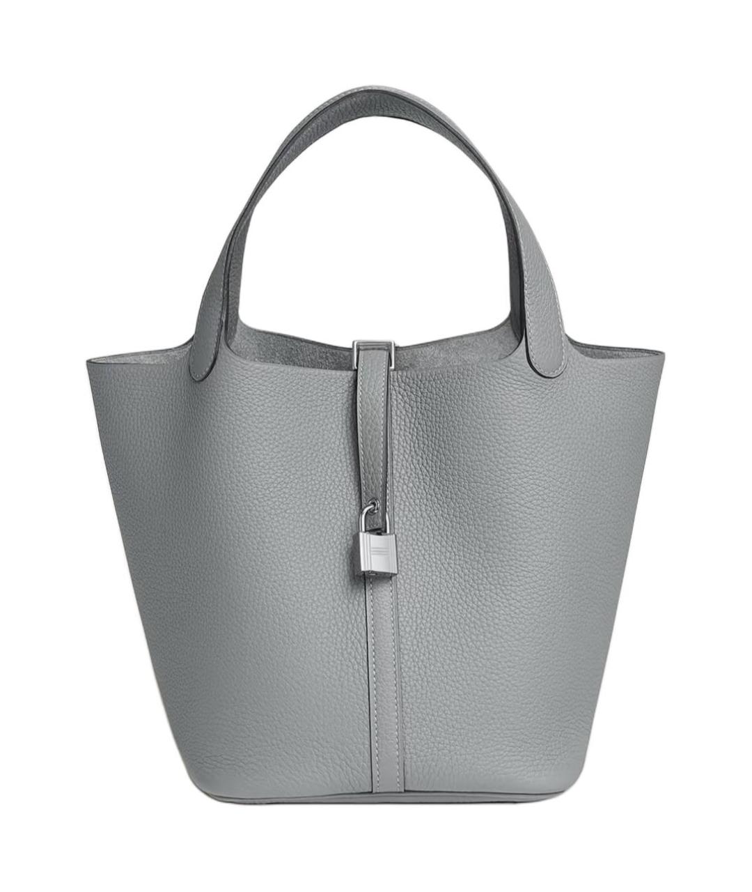 HERMES Серая кожаная сумка с короткими ручками, фото 1