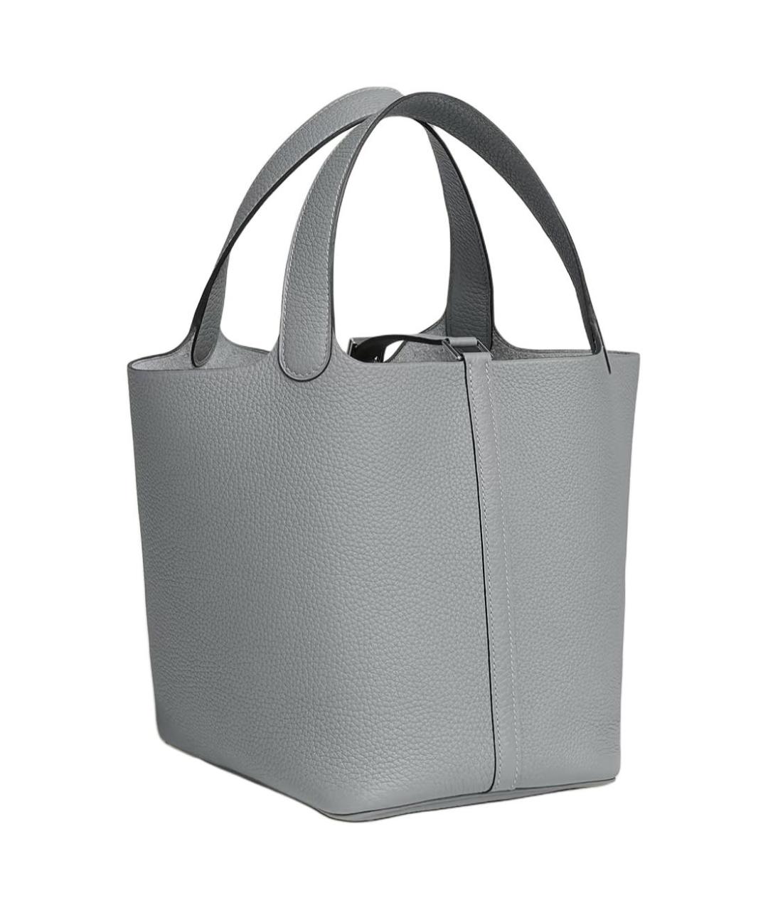 HERMES Серая кожаная сумка с короткими ручками, фото 3