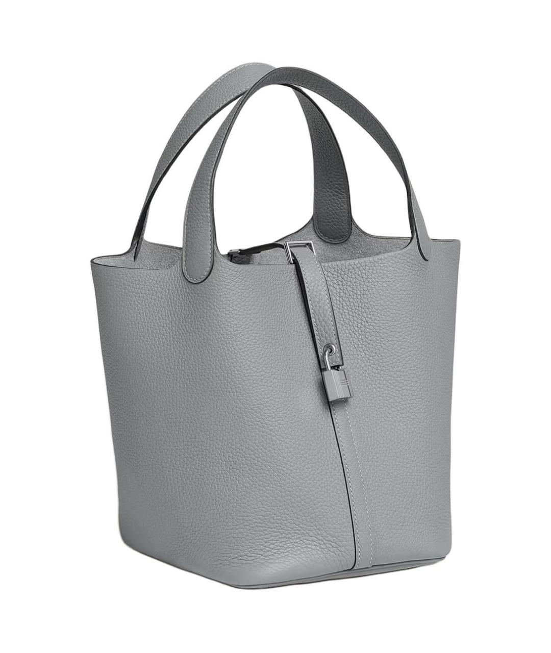 HERMES Серая кожаная сумка с короткими ручками, фото 2