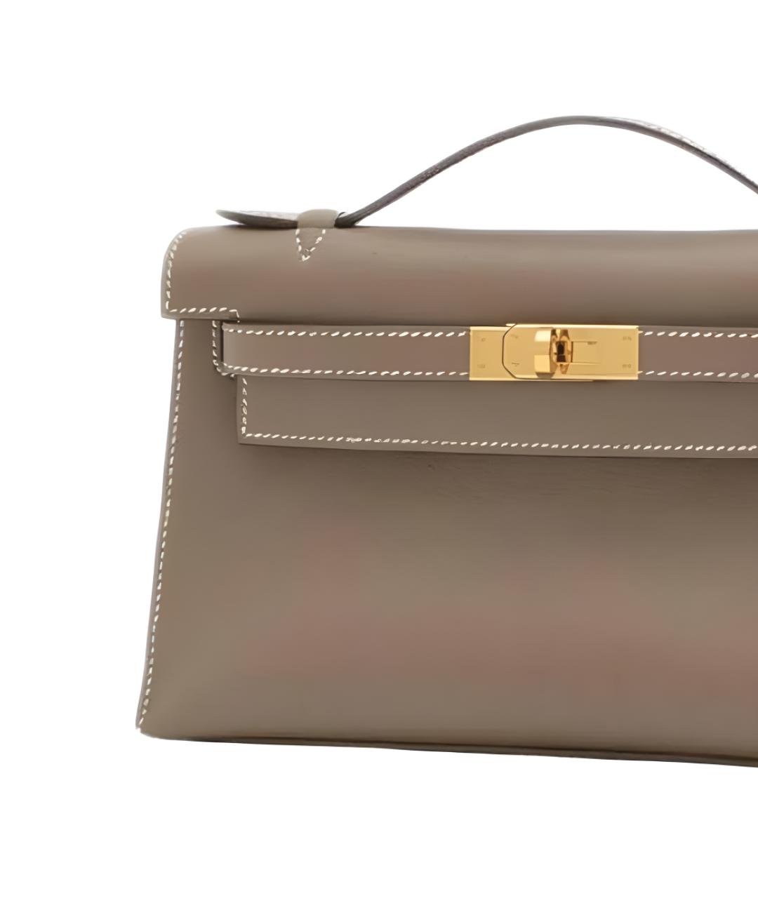 HERMES Коричневая кожаная сумка с короткими ручками, фото 3