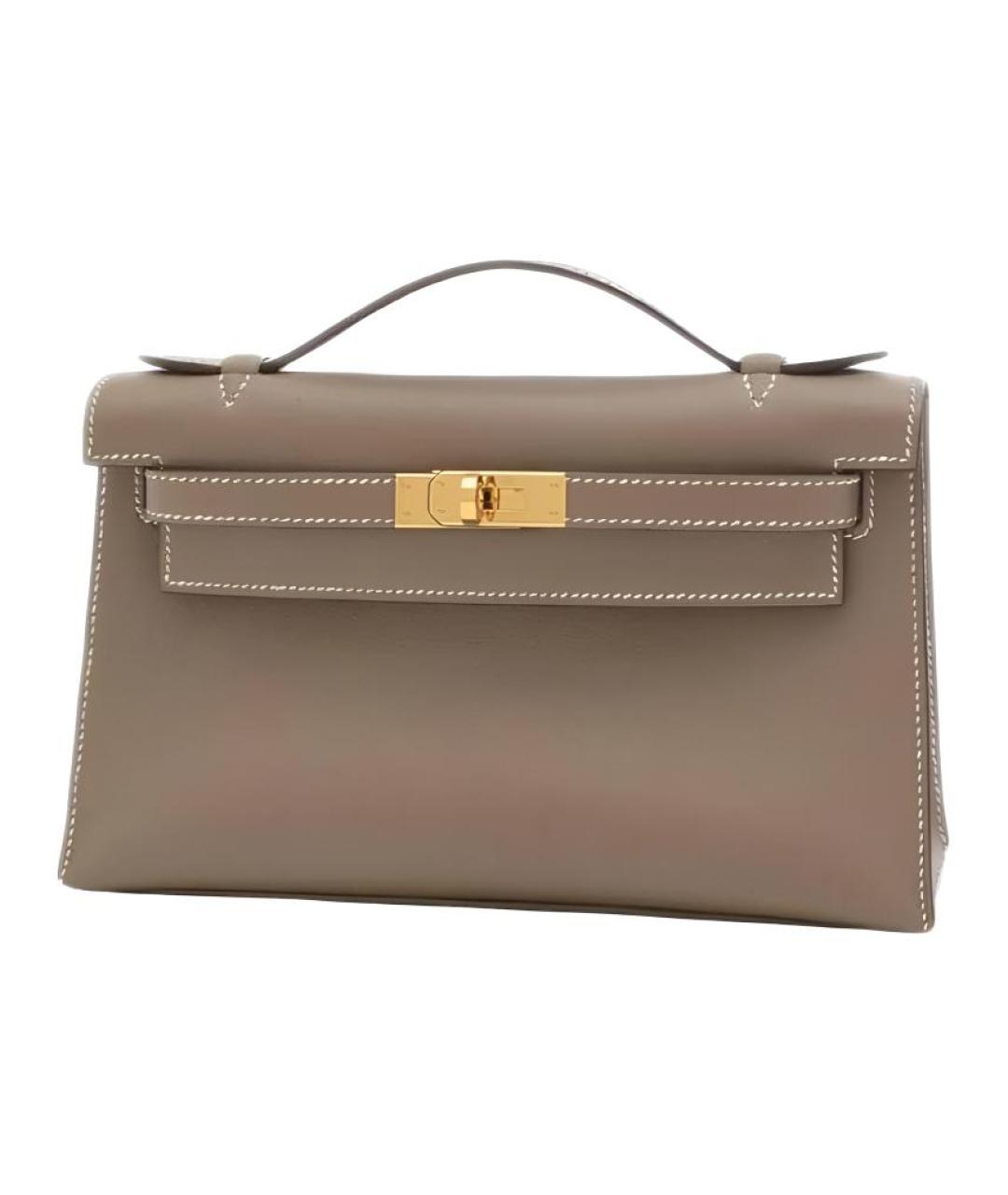 HERMES Коричневая кожаная сумка с короткими ручками, фото 1