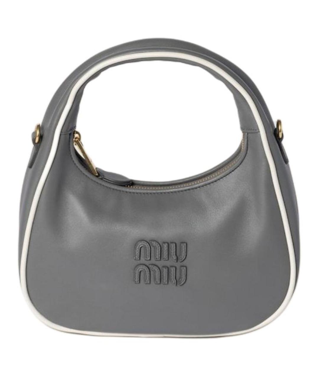 MIU MIU Серая кожаная сумка с короткими ручками, фото 1
