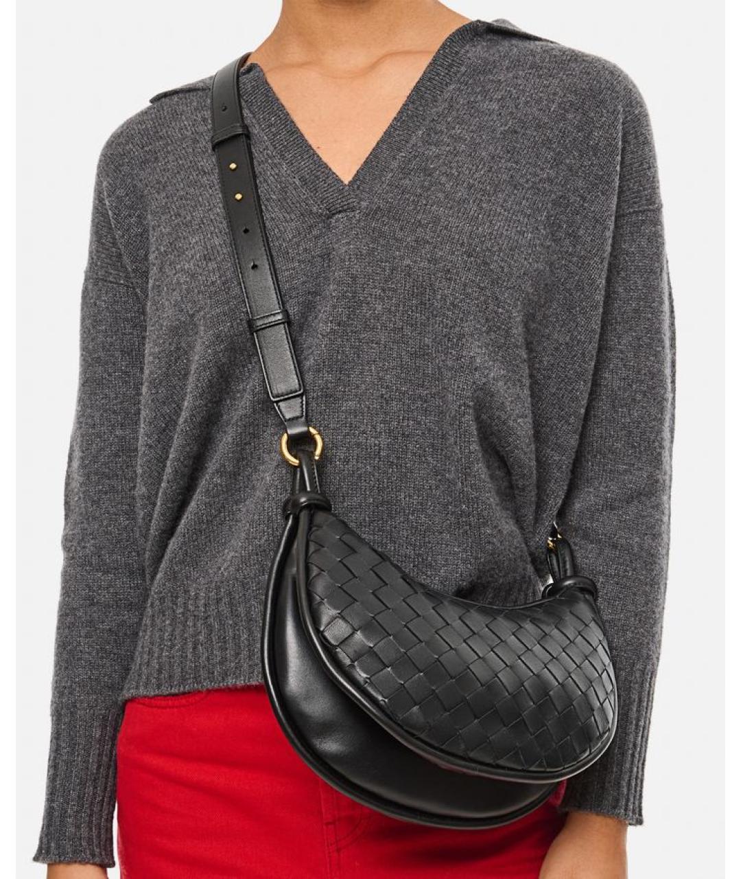 BOTTEGA VENETA Черная кожаная сумка через плечо, фото 2
