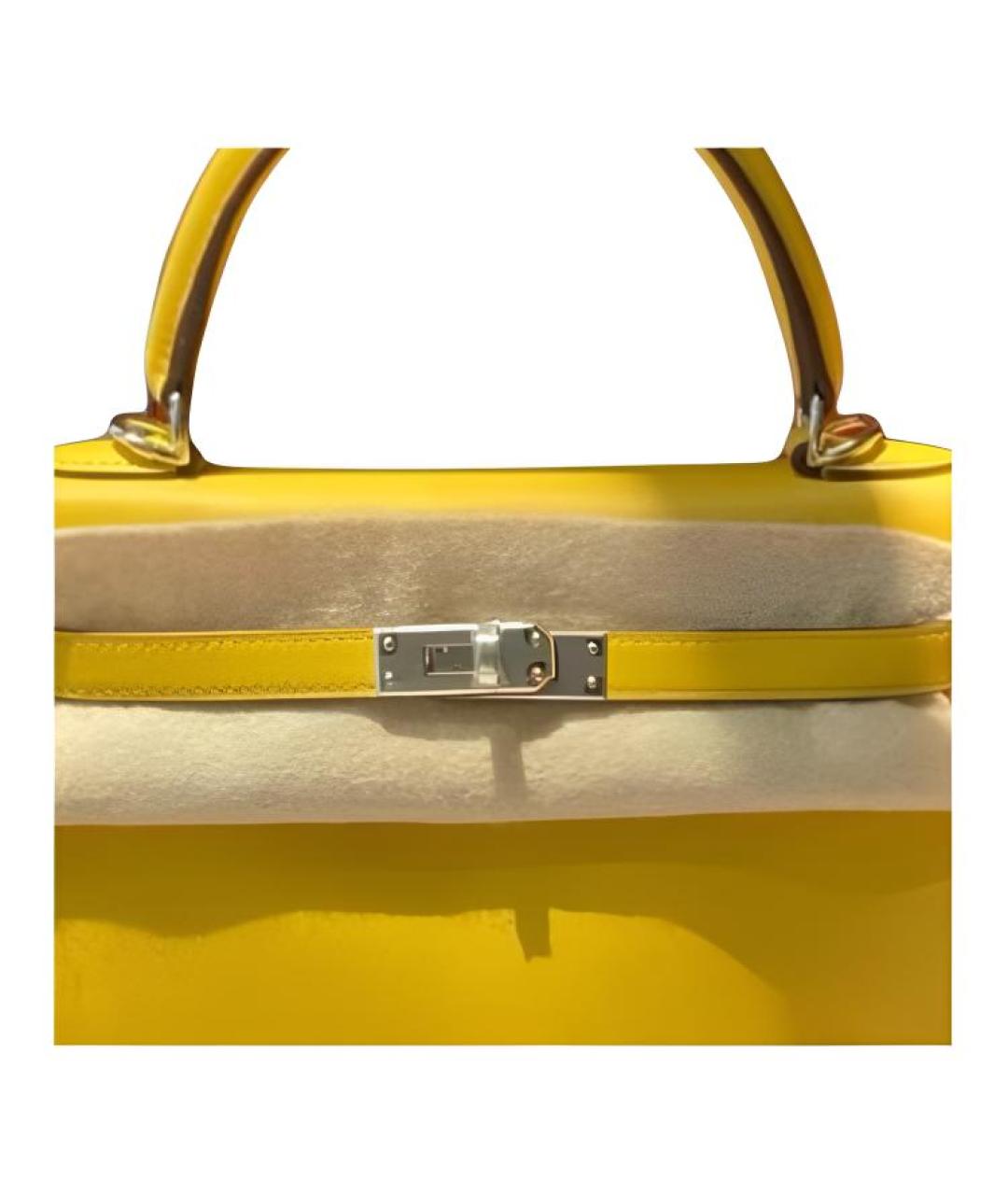 HERMES Желтая кожаная сумка с короткими ручками, фото 2