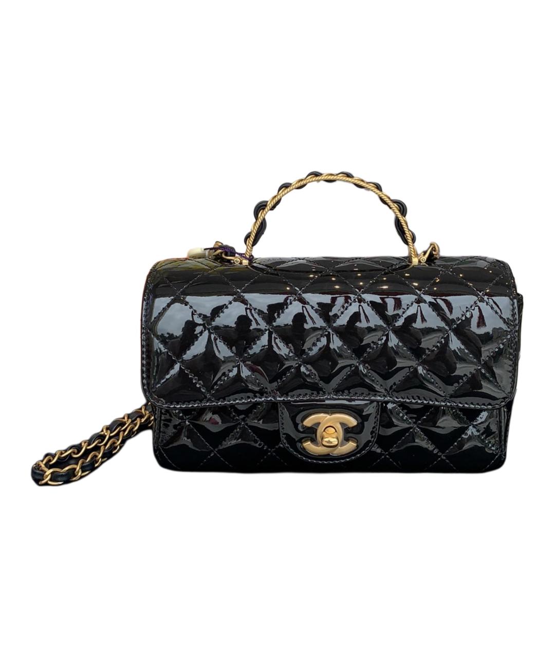 CHANEL Черная сумка через плечо из лакированной кожи, фото 1
