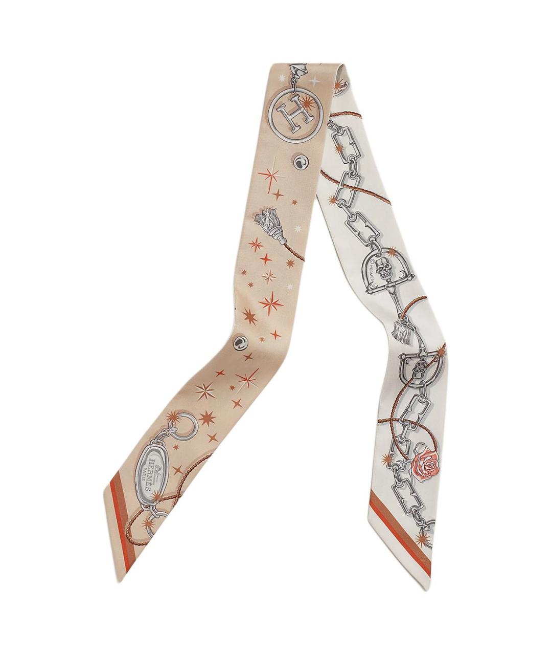 HERMES Бежевый шелковый шарф, фото 2