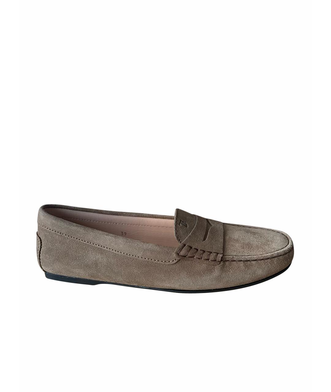 TOD'S Бежевые замшевые лоферы, фото 1