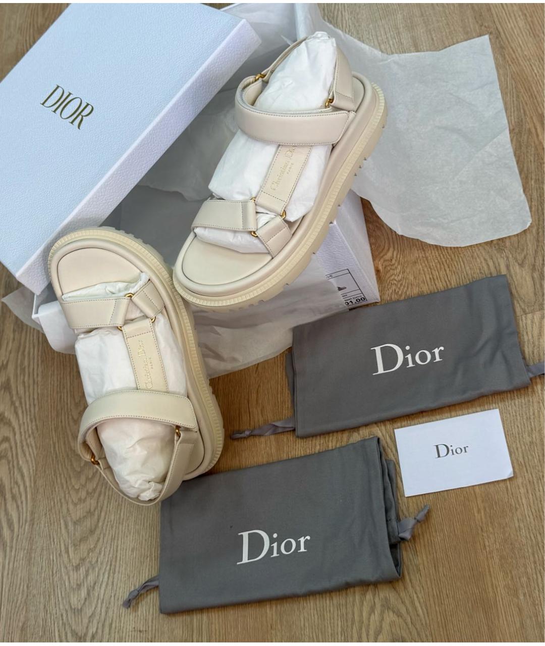 CHRISTIAN DIOR Бежевые кожаные сандалии, фото 8