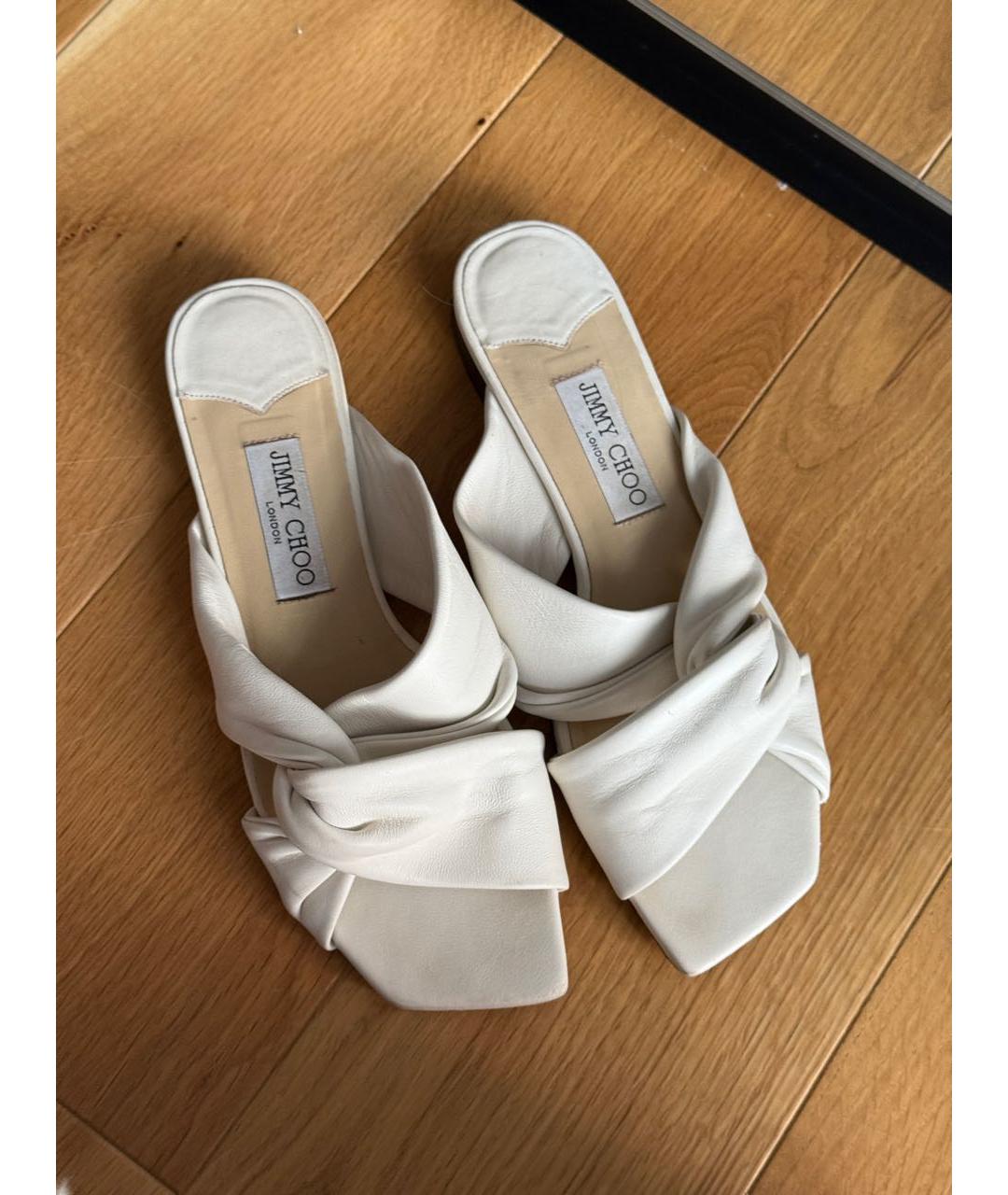 JIMMY CHOO Белые кожаные шлепанцы, фото 6