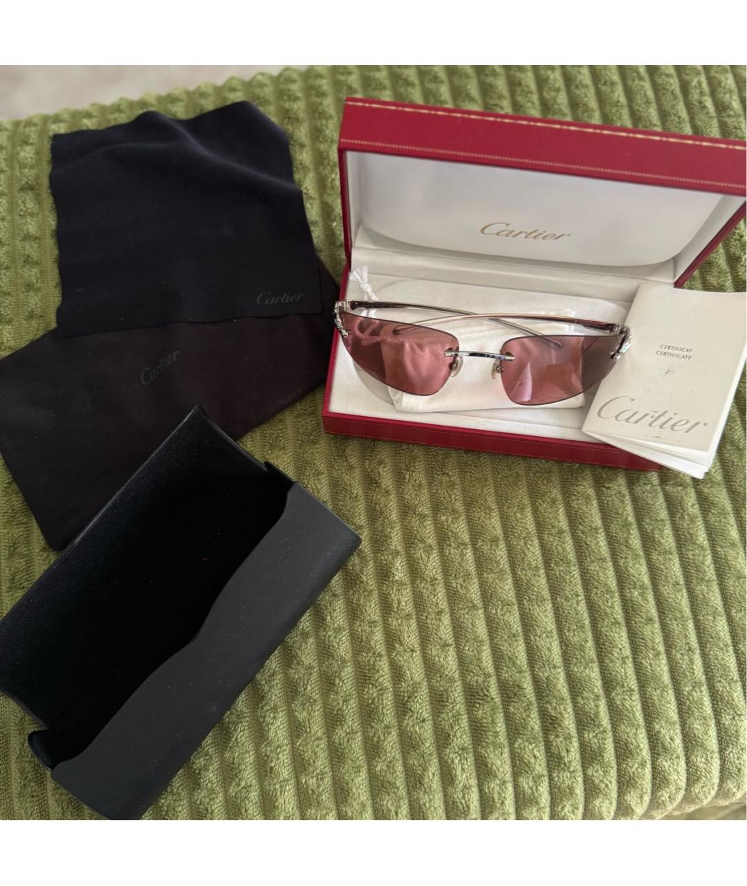CARTIER Розовые металлические солнцезащитные очки, фото 2
