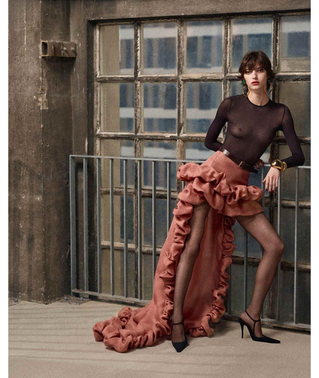 SAINT LAURENT Коралловая шелковая юбка макси, фото 2