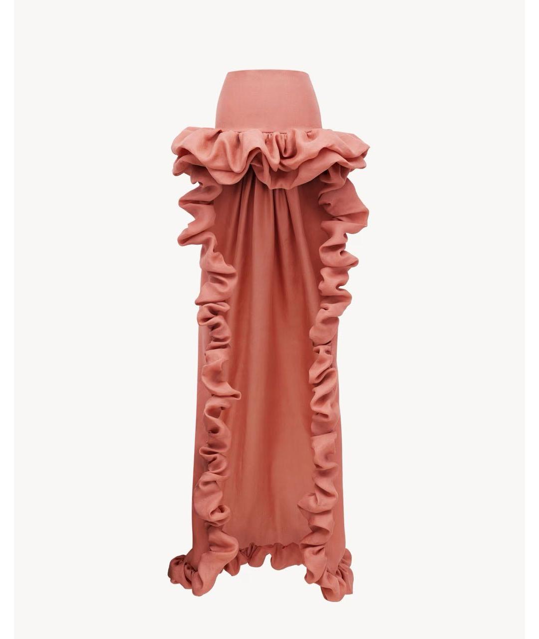 SAINT LAURENT Коралловая шелковая юбка макси, фото 5