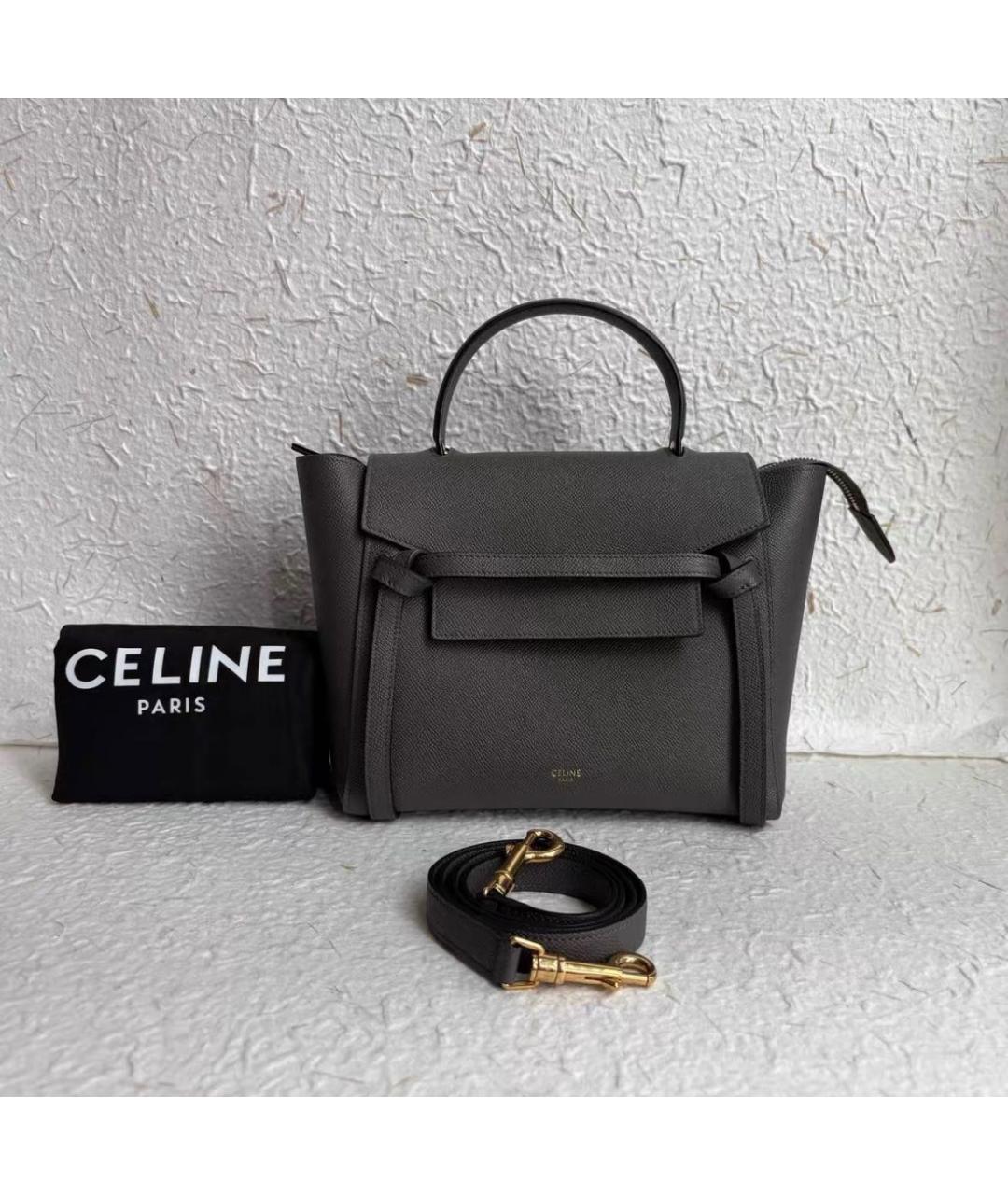 CELINE Серая кожаная сумка с короткими ручками, фото 2