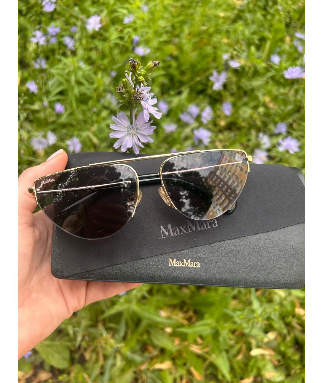 MAX MARA Золотые металлические солнцезащитные очки, фото 8