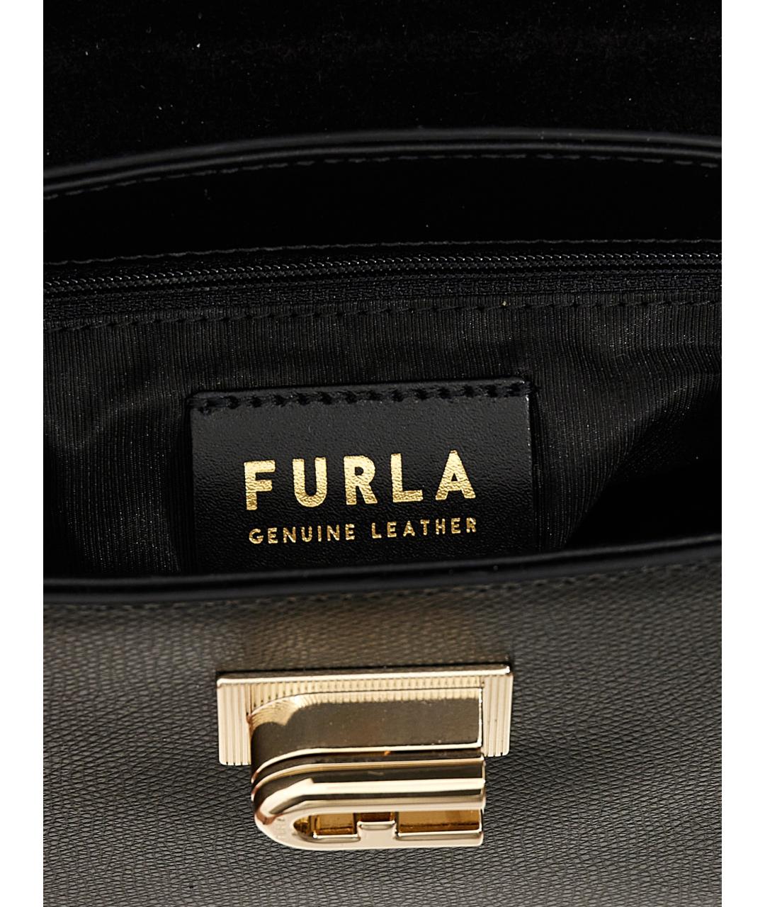 FURLA Черная кожаная сумка с короткими ручками, фото 4